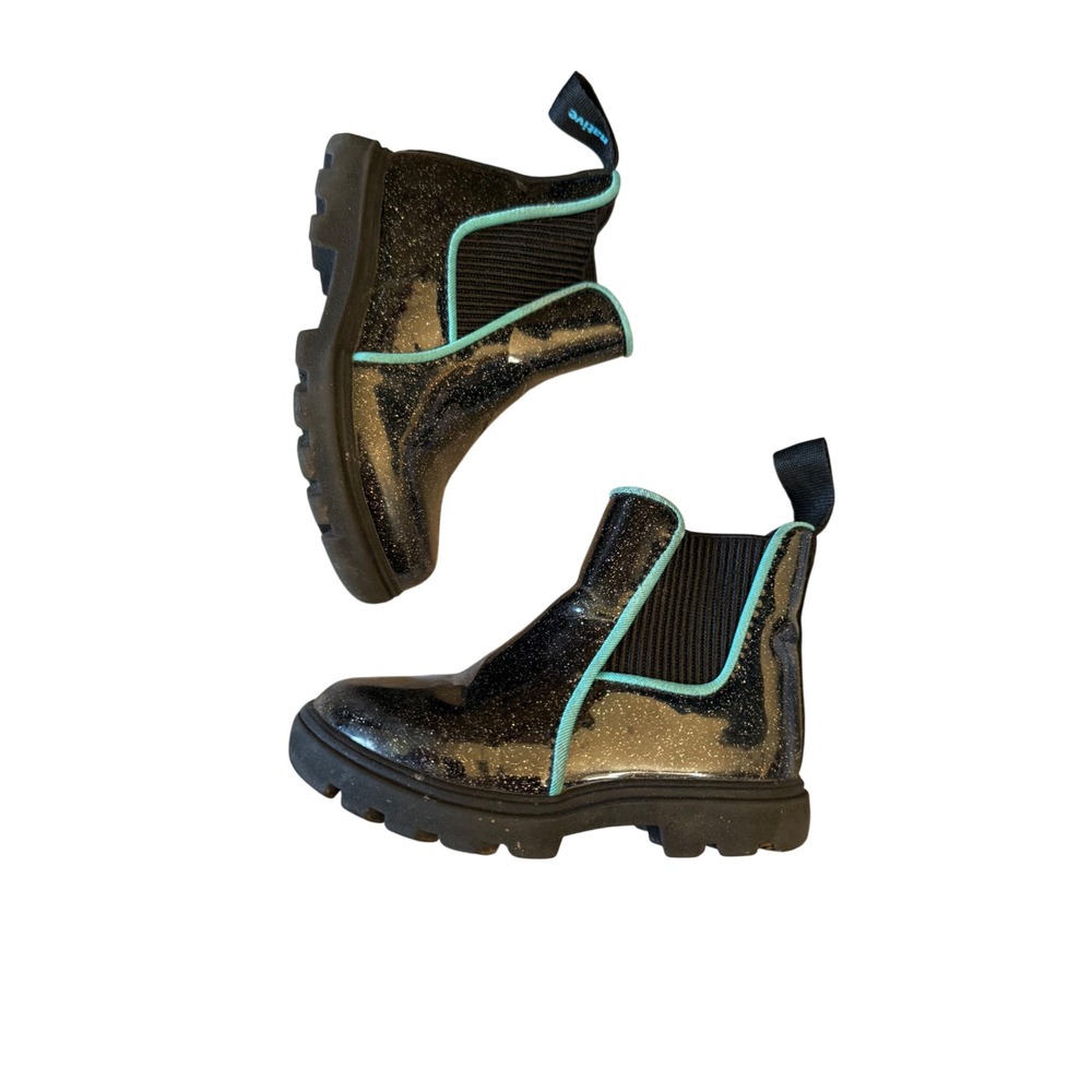 Native black glitter rain boots teal trim youth